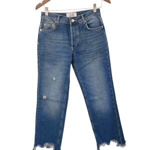 We The Free People Maggie Mid Rise Straight Raw Hem Womens Size 24 Jeans